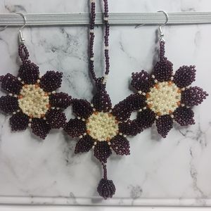 Mexican handmade beaded jewerly Necklace and earrings